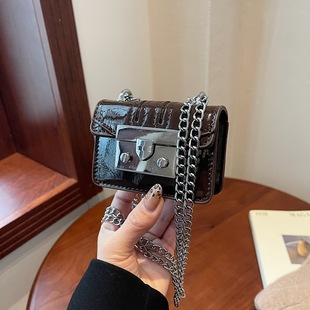 New European and American Litchi Pattern Mini Lock Small Square Bag Family Chain Crossbody Bag Ultra Small Coin Purse Trendy