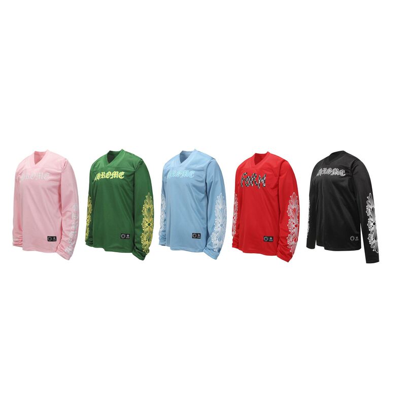 Cross-Border Trendy Brand Ch Sanskrit Mesh Print Chrome Long-Sleeve Letter T-Shirt Ice Hockey Jersey Celebrity Style for Men and Women
