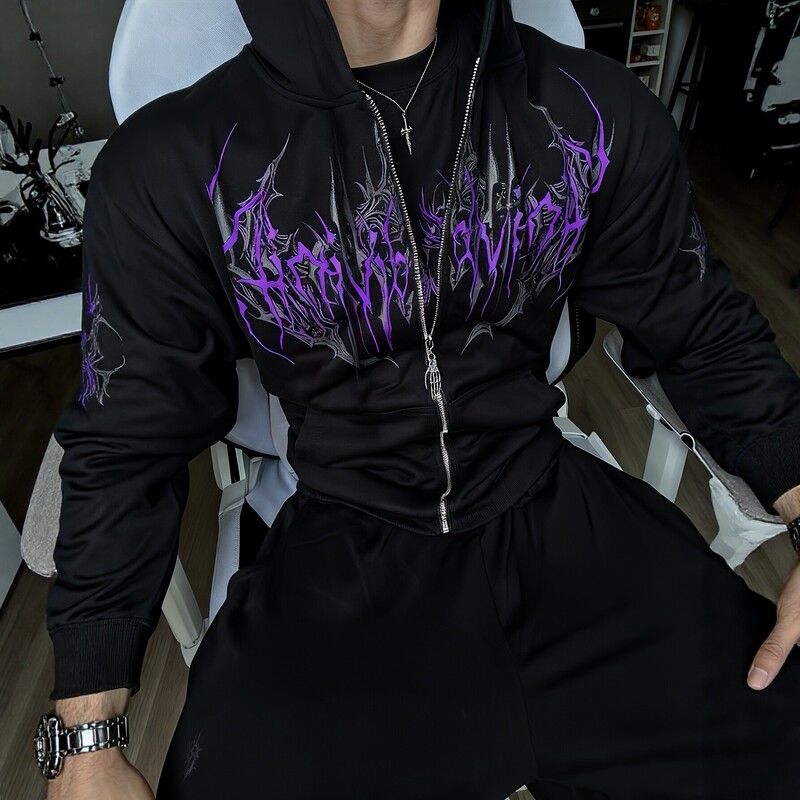 American Trendy Brand Breathedivinity Zip-Up Sweatshirt Autumn and Winter Dark Style Skull Print Hooded Cardigan American Trendy Brand Breathedivinity Zip-Up Sweatshirt Autumn and Winter Dark Style Skull Print Hooded Cardigan