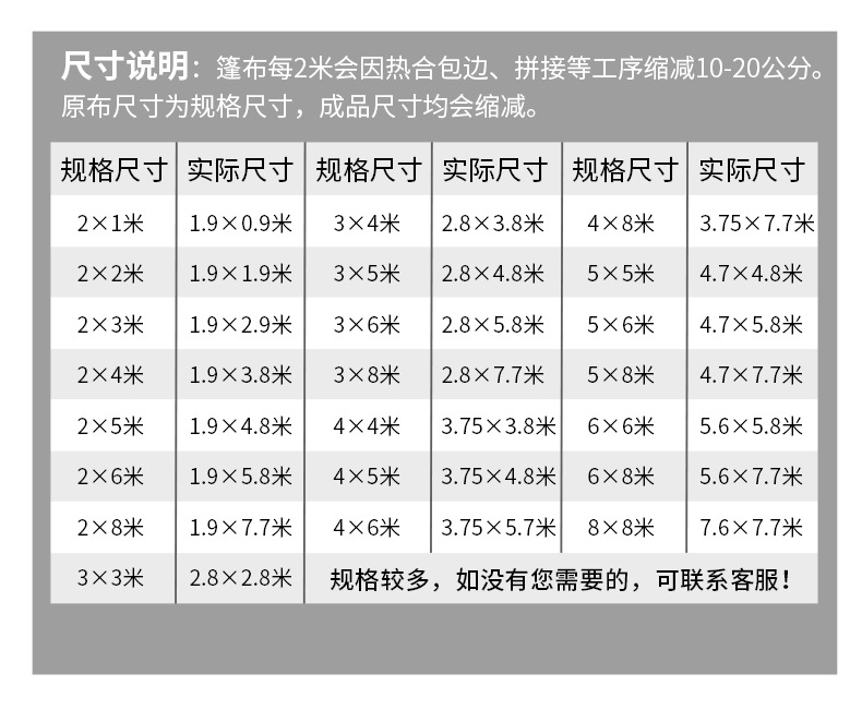 尺寸表
