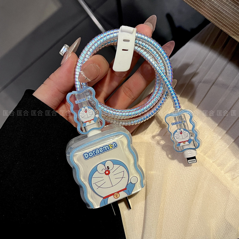 Doraemon Suitable for Apple 18W/20W Charger Protective Cover Cable Bite Data Cable Protection Rope Tpu Soft Shell