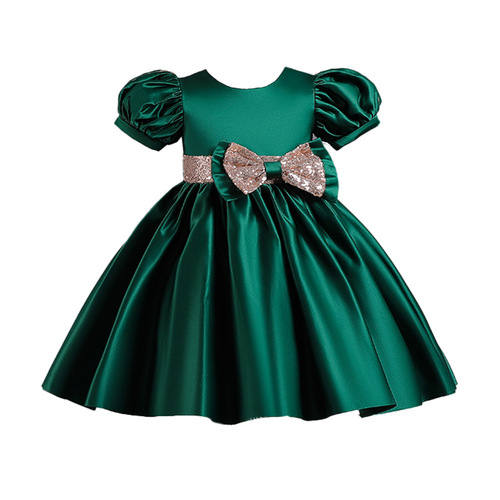 New Women's Children's Dress European and American Bestselling Bubble Sleeve Butterfly Knot Satin Princess Dress Cross-border Exclusive Wholesale