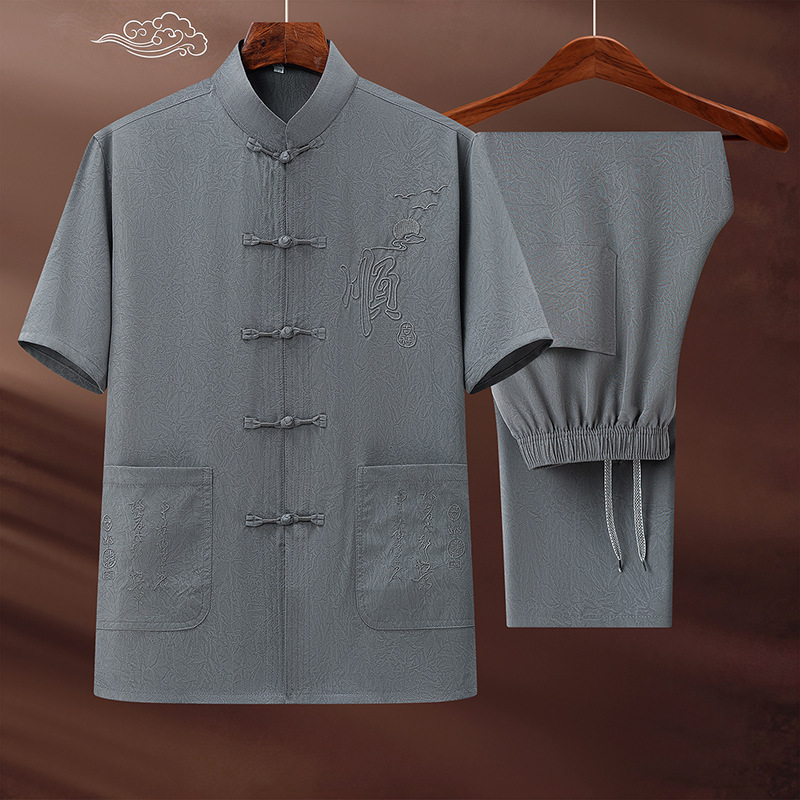 New summer men's Tang suit, Zhongshan suit, Chinese style Hanfu, retro embroidered men's clothing wholesale.