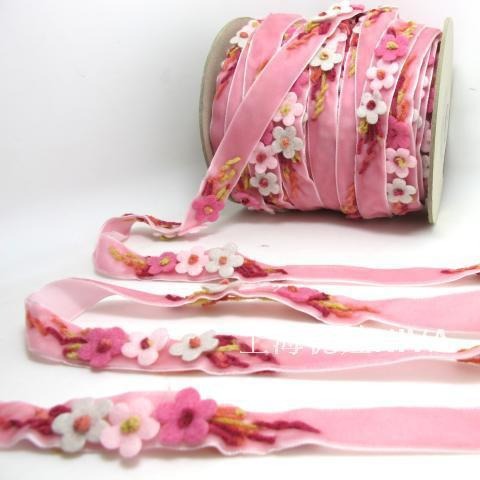 怩娃16mm手工丝绒绣花带/服饰鞋帽装饰带/手工DIY辅料配件批发