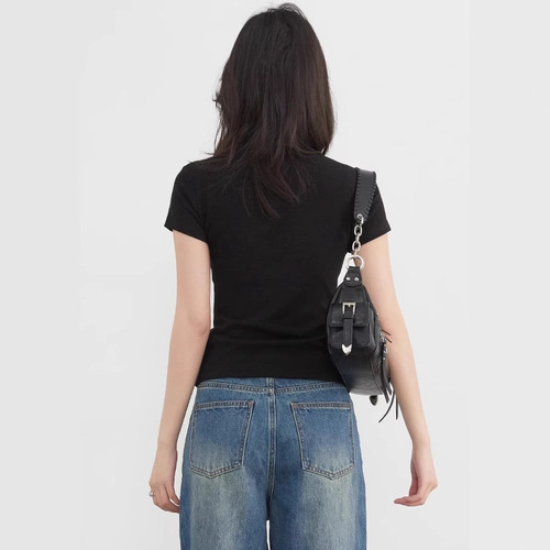 ONEUP Plain Substitute American White Shoulder Round Neck Short Sleeve T-Shirt Women's Summer Underwear Tank Top Tight Sports Top 