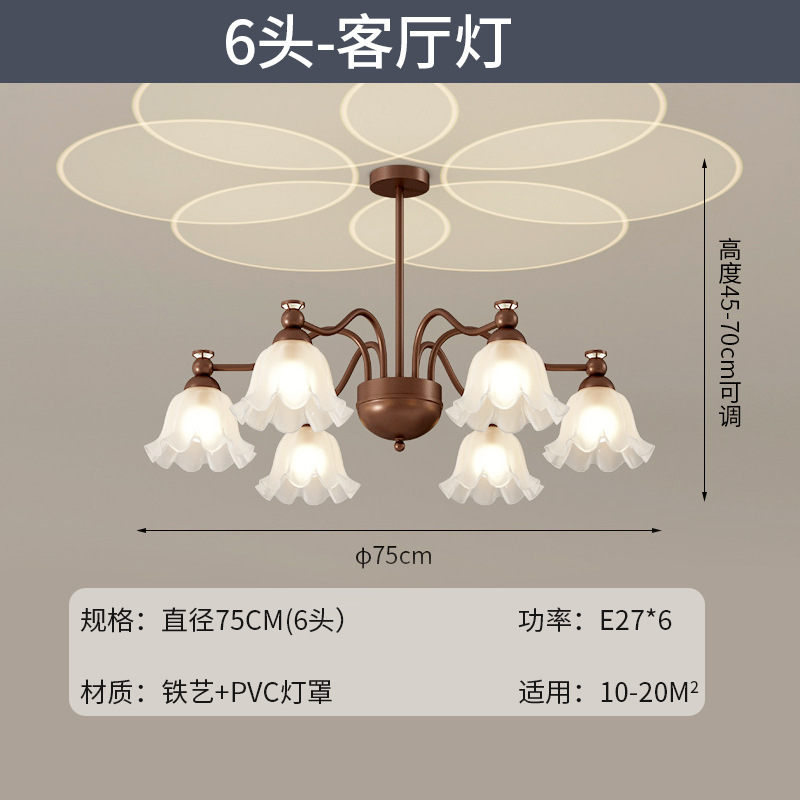 Candelabro de estilo crema retro francés flores celebridades de Internet atmósfera vidrio sala de estar atmósfera lámpara de comedor sala de estudio lámpara de dormitorio