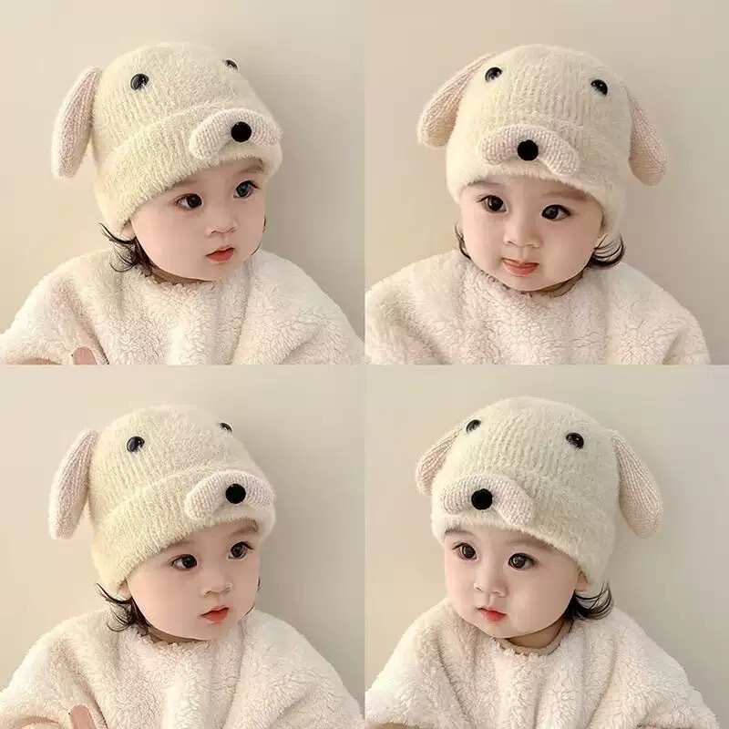 婴儿帽子秋冬款针织毛线帽婴幼儿冬季可爱超萌套头帽男宝宝护耳帽|undefined
