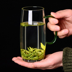 High borosilicate glass cup with handle, office water cup, unisex household green tea cup, Longjing Houkui single-layer cup