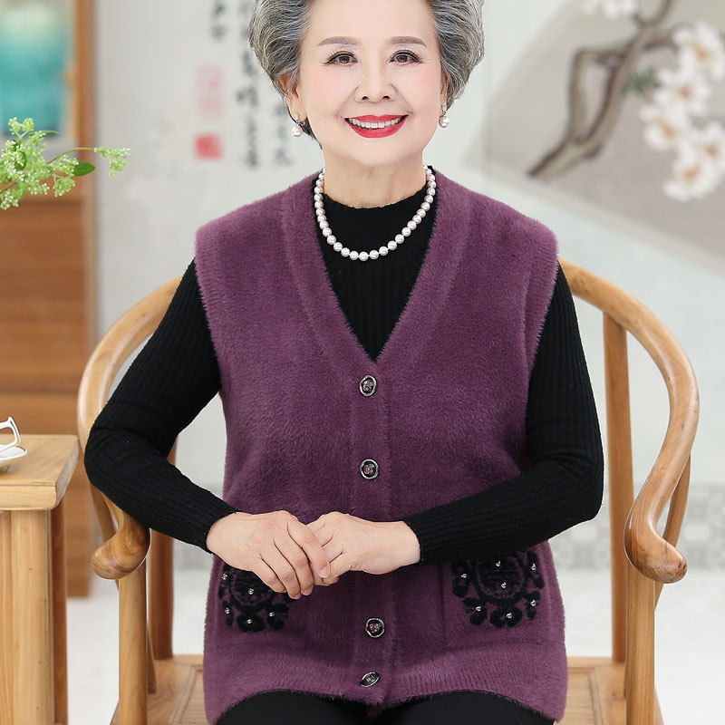 中老年人女春秋加厚马甲奶奶装外套加肥加大码60岁妈妈水貂绒背心