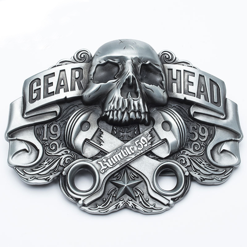 Car Piston Zinc Alloy Belt Buckle Retro Casual Ancient Silver Skull Head Smooth Buckle Men Fashion Belt Buckle Head