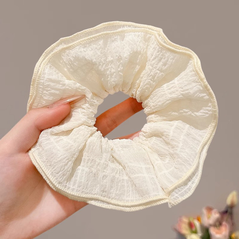 Corbata de pelo de intestino de lunares de crema grande coreana, gomas de goma de cola de caballo suaves para mujer, accesorios para el cabello de bola, accesorios para el cabello, cuerda para la cabeza