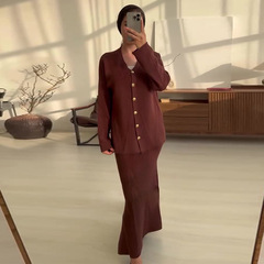 2025秋季新款欧美亚马逊跨境外贸女装单排扣v领长袖休闲针织套装