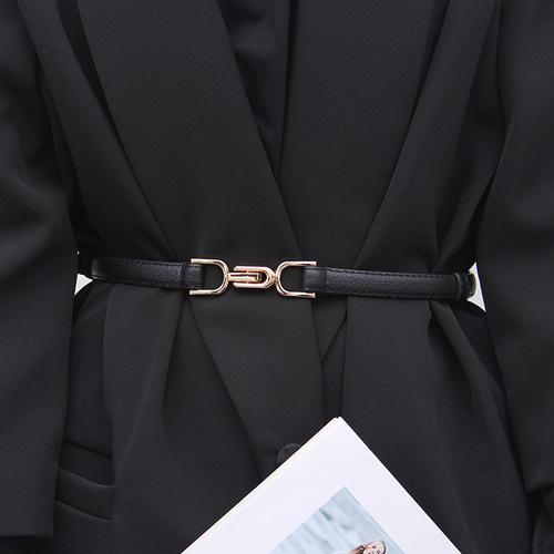 Belt thin decorative dress for women, simple and fashionable, versatile sweater coat, Korean style waist-cinching small belt, black trendy