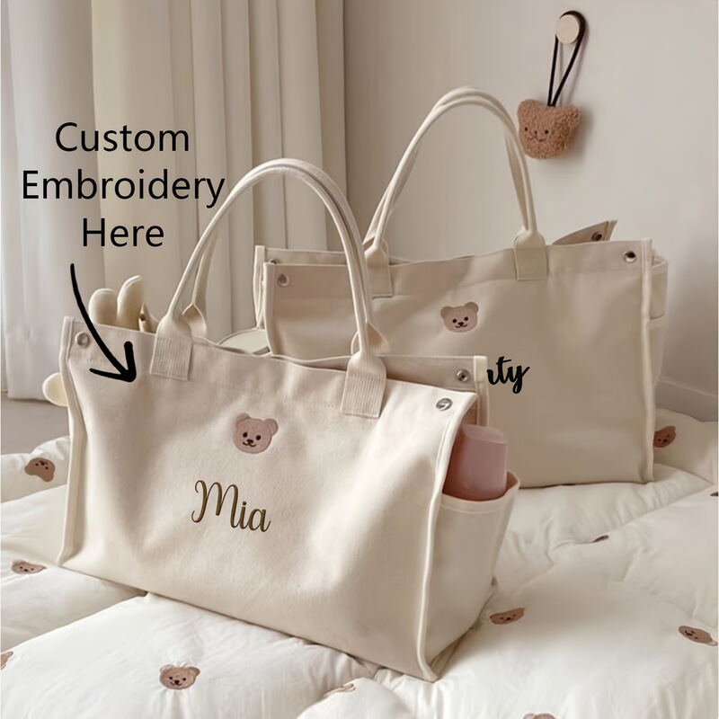 Etsy Custom Embroidered Large-Capacity Canvas Mommy Bag Embroidered Bear Mother-Child Bag Lightweight Handbag for Moms to Carry When Going Out Etsy Custom Embroidered Large-Capacity Canvas Mommy Bag Embroidered Bear Mother-Child Bag Lightweight Handbag for Moms to Carry When Going Out