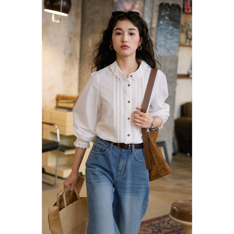 Solighter French Retro White Lace Collar Long-Sleeved Shirt for Women 2026 Spring New Slimming Top Solighter French Retro White Lace Collar Long-Sleeved Shirt for Women 2026 Spring New Slimming Top