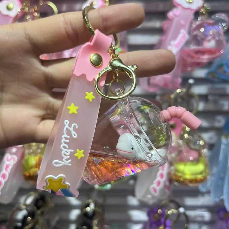 流砂ボトルキーホルダイルカ漫画オイルミルクティーカップ絶妙なかわいいペンダントクリスタルカップ漂流ボトルキーホルダー|undefined