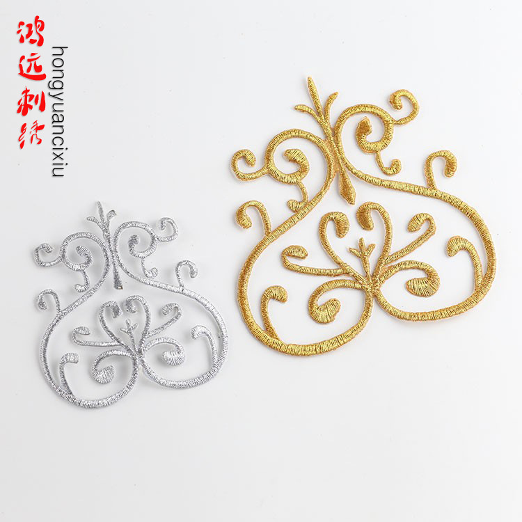 金银花纹刺绣布贴舞台戏曲服装装饰辅料金色烫花古装绣花片2043