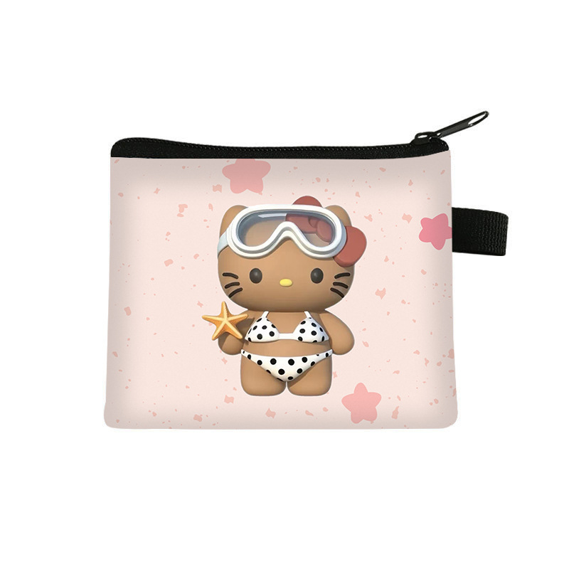 Black Leather Hello Kitty Children's Mini Zipper Card Holder Cartoon Coin Purse Printed Cute Storage Bag Wholesale