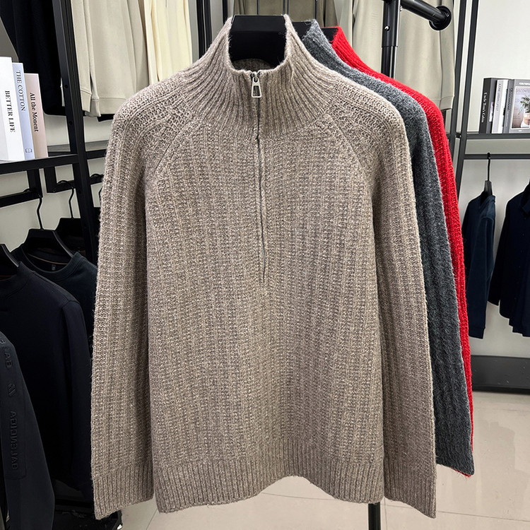 Otoño y invierno medio cremallera suéter de cuello alto hombre grueso calentamiento suelto inserción de mangas de hombro fondo camisa de punto nuevo suéter de hombre