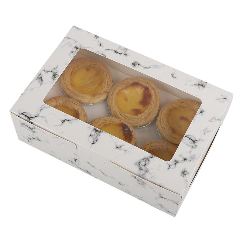 Fábrica al por mayor caja de muffin de 6 piezas ventana transparente caja de taza de huevo embalaje para hornear taza de papel caja de pastel bandeja de entrega