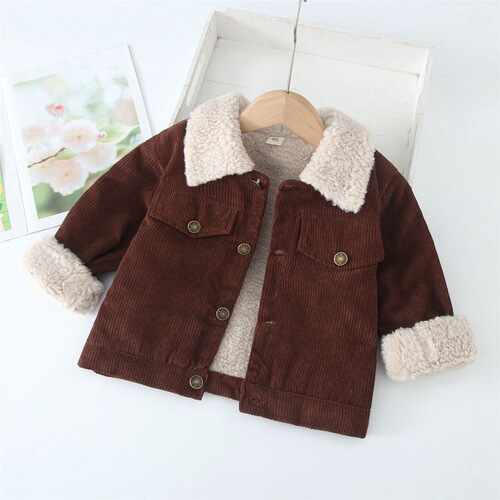 New Children's Winter Coat Korean Style Fleece-lined Thick Lambskin Jacket Baby Corduroy Top