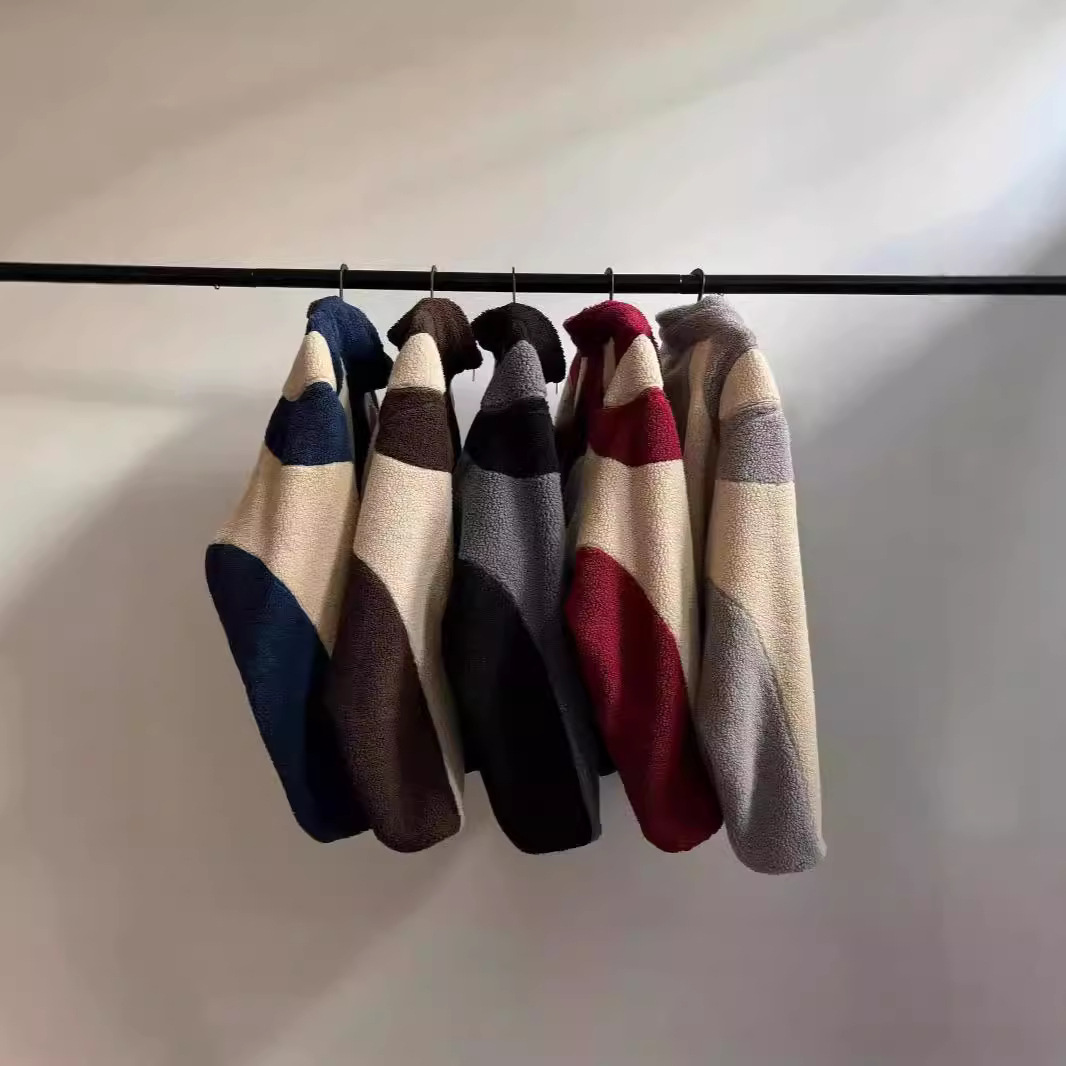 Men's Clothing Contrast Color Lapel Men's And Women's Polar Fleece Zipper Letter Embroidery Warm_voghion.com