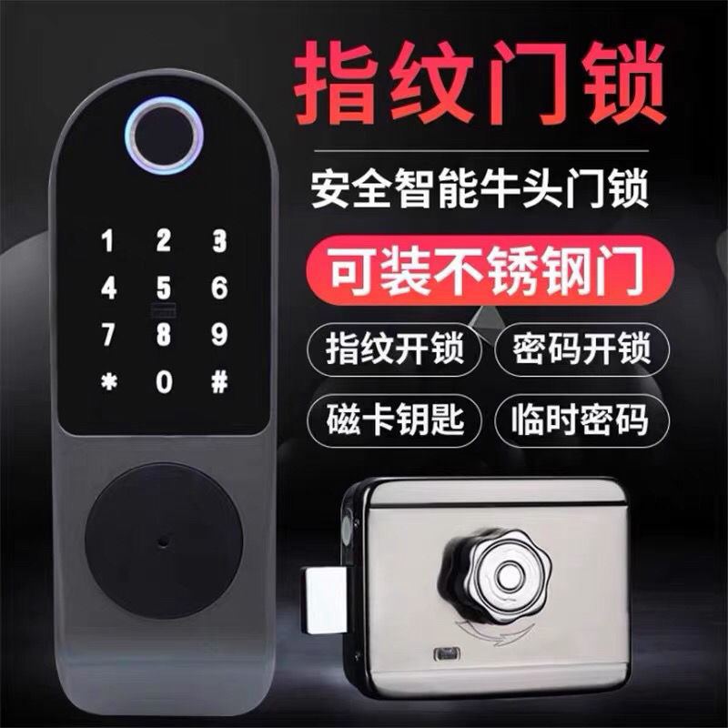 Exterior Iron gate Fingerprint lock outdoors old-fashioned password Credit card remote control Electric control intelligence Induction Electronic lock Tau