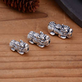 S999足银如意福貔貅配件 国风3D硬银手工红绳编织配饰DIY手串配件