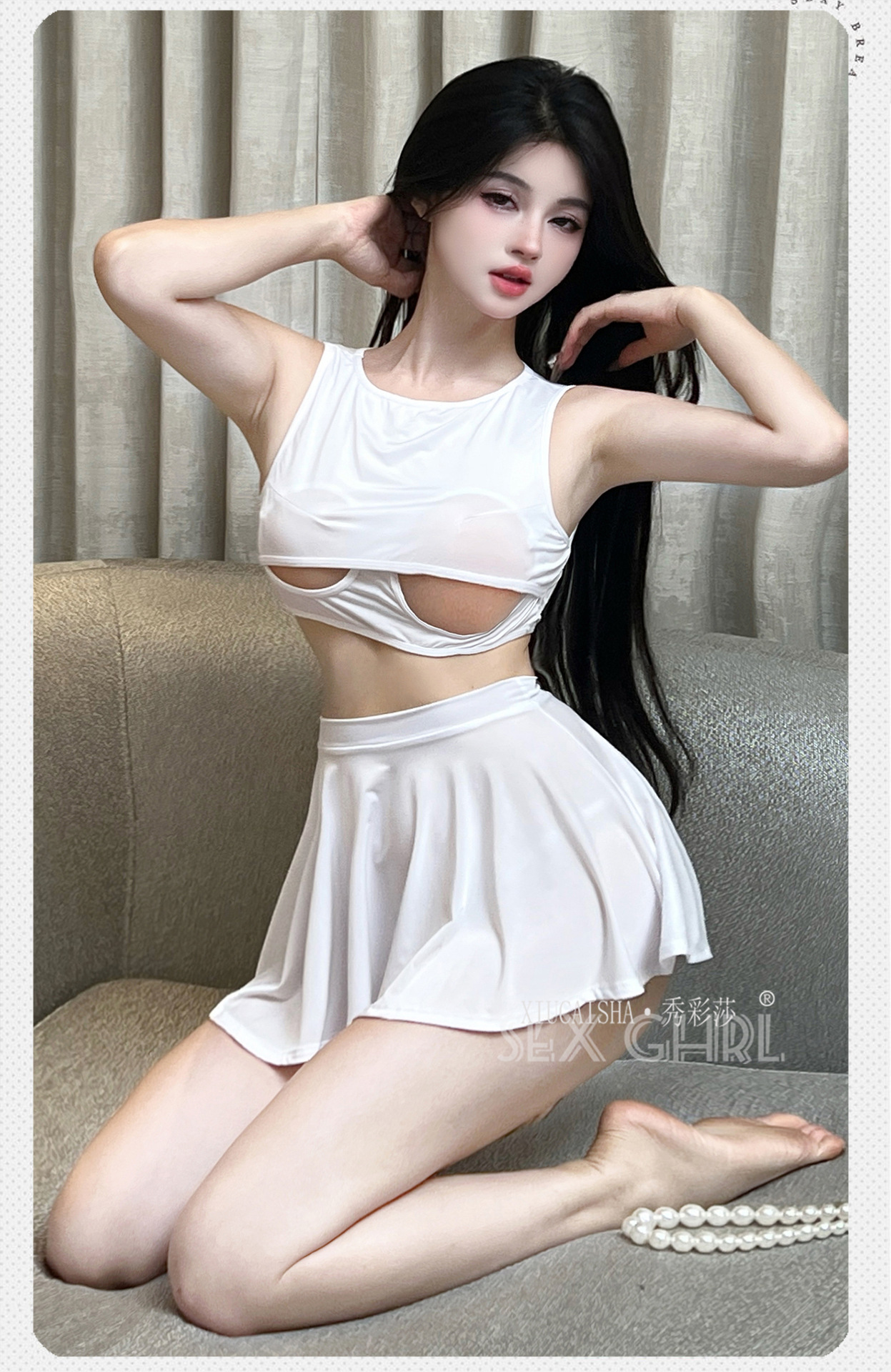 Seductive Uniform Lingerie Set with Waist-Revealing Skirt and Hollow-Out Design — detail image 13