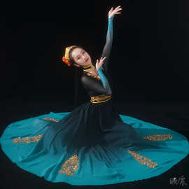 维吾族舞蹈演出服装新疆大摆裙女新款艺考服饰少数民族风连衣裙棉