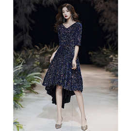 2026夏款蓝色优雅晚礼服主持人年会宴会气质星空晚会礼服连衣裙女