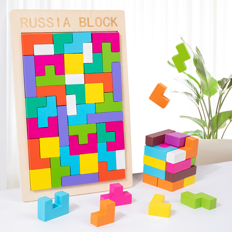 Espeso madera tridimensional Tetris puzzle niños espacio de pensamiento puzzle juguetes de construcción puzzle puzzle