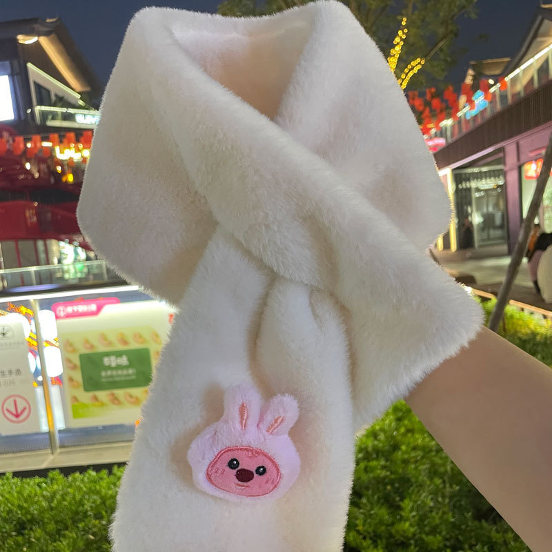 少女围巾可爱小狗保暖卡通围脖冬季百搭交叉加厚毛绒时尚韩版围巾|undefined