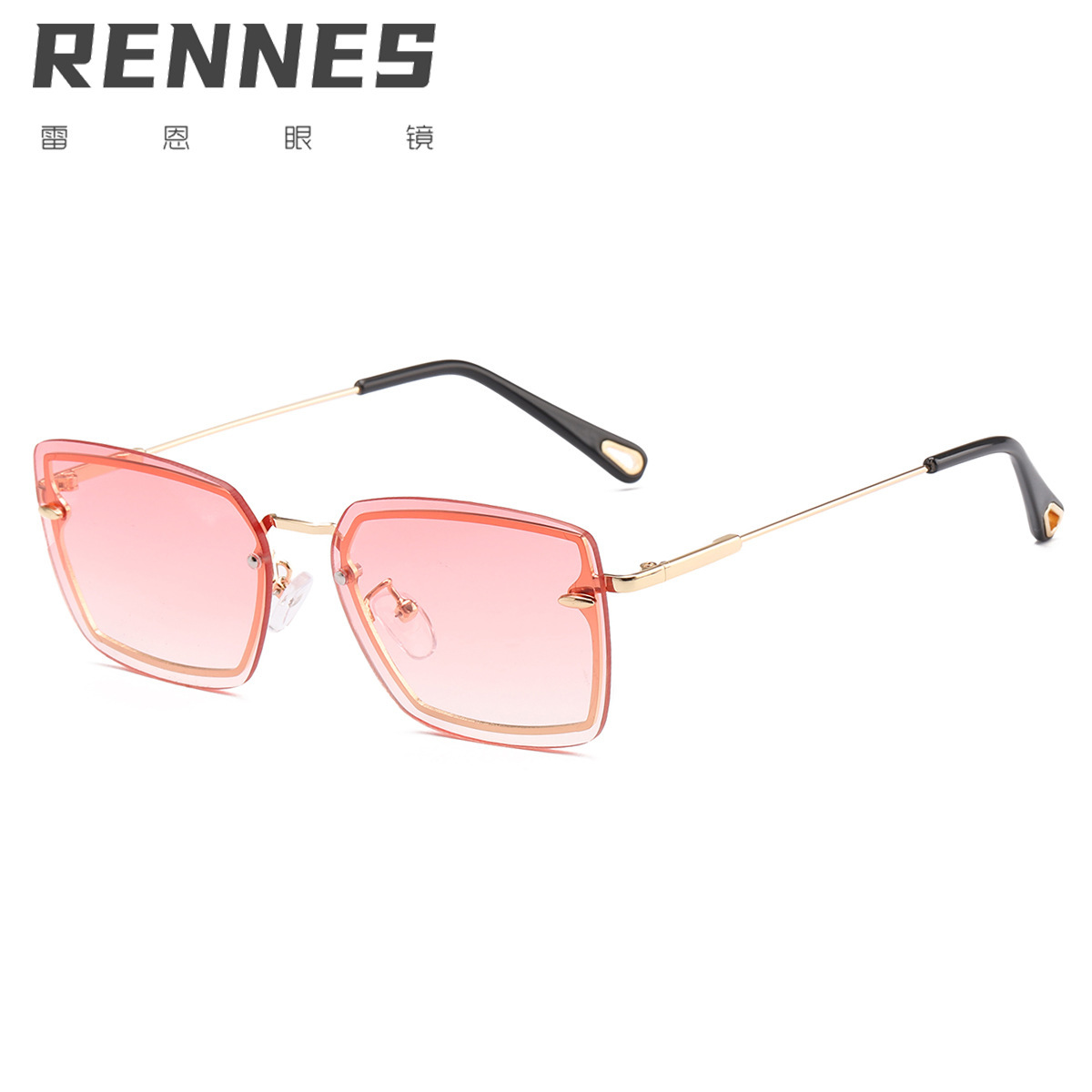 2021 nuevas gafas de sol cuadradas pequeñas sin marco de borde de corte europeo y americano gafas de sol de uñas beige de metal gafas de sol de moda femenina