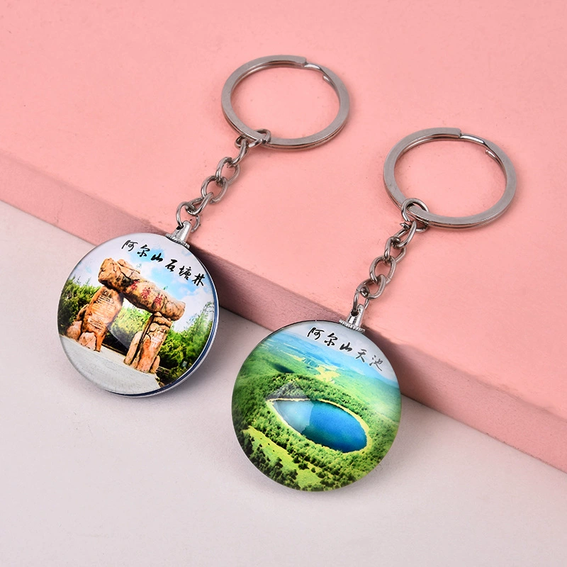 Creative double-sided glass keychain, souvenir, wholesale