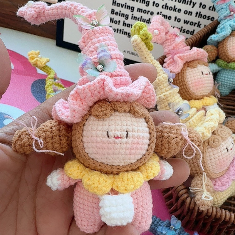 完成したフラワーエルフ団子バッグペンダントキーホルダー装飾品手作りかぎ針編み人形DIYガールフレンドへのギフト|undefined
