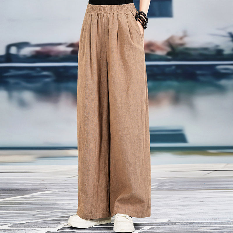 Vintage Artistic Wide-Leg Pants Casual Pants Spring and Summer New Cotton Linen Solid Color Elastic Waist Versatile Plus-Size Commuter Women's Clothing Vintage Artistic Wide-Leg Pants Casual Pants Spring and Summer New Cotton Linen Solid Color Elastic Waist Versatile Plus-Size Commuter Women's Clothing
