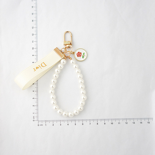 ins pearl string keychain ribbon bow pendant bag pendant handmade French car key chain