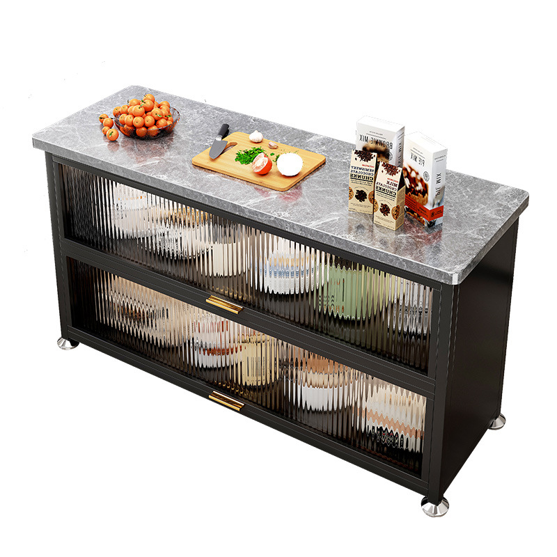 Estante de cocina de pizarra de roca, gabinete de almacenamiento de horno microondas multifuncional de piso, encimera, mesa de corte de verduras, mesa de preparación, armario lateral