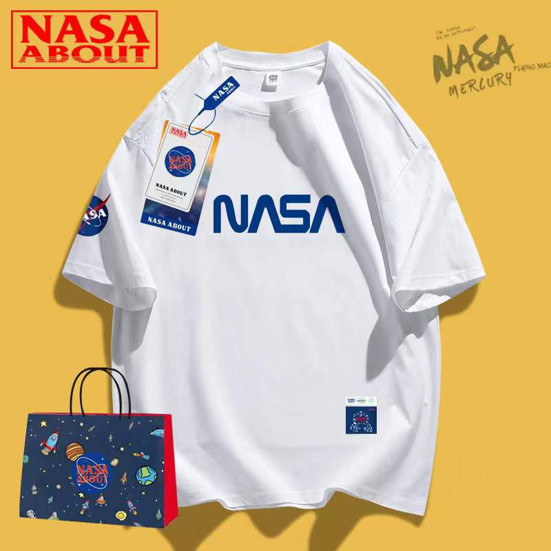 NASA ABOUT White Short-sleeved T-shirt Men's Summer Ins All-match Couple's Loose Fashion Brand Half-sleeved Pure Cotton Top