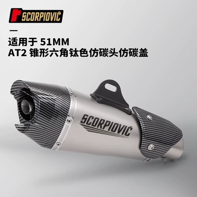 AT2 Conical Hexagon Exhaust Pipe 51MM Universal G310RR NINJA400 GSX250R 921 321R (Motorcycle exhaust pipe) - at2-tapered-hexagonal-titanium-color-imitation-carbon-head-imitation-carbon-cap