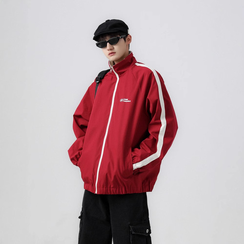 2025 Spring/Summer and Autumn/Winter Double-sided Wearing Stand-up Collar Printed Jacket Loose-fit Unisex Trendy Brand Windbreaker Coat for Men and Women