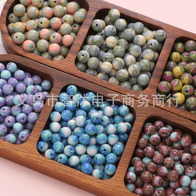 レトロな油絵スタイルの金メッキ樹脂アクリルビーズビーズルースビーズ手作り diy アクセサリーブレスレットネックレス素材|undefined