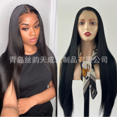 跨境假发黑色长直发欧美前蕾丝手钩 13*4假发哑光高温丝全头发套