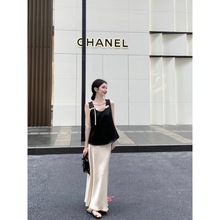 夏季修身显瘦休闲百搭无袖上衣搭配气质高腰A字半身裙套装