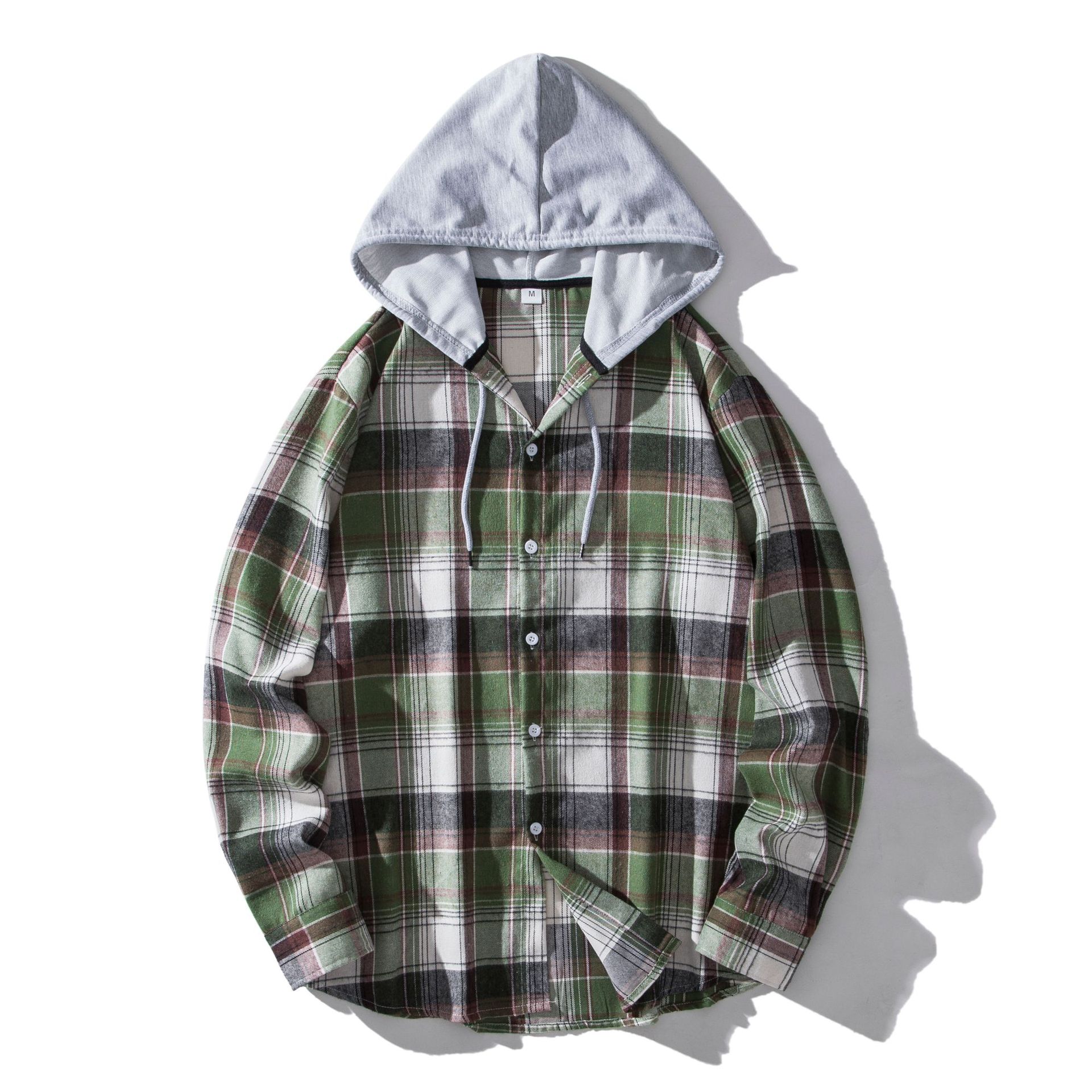 Herren Flanellhemd Mit Kapuze Kariertes Oversized Freizeithemd_voghion.com