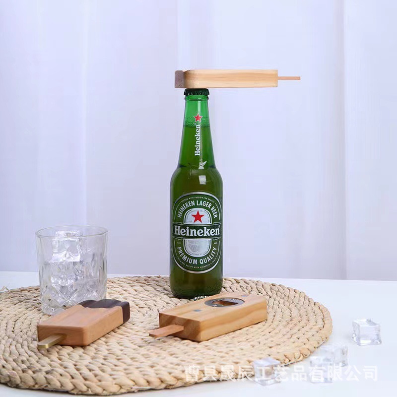 Creativo nuevo abridor de botellas de cerveza de madera forma de helado bebida abridor de botellas de vino de succión magnética etiqueta engomada del refrigerador