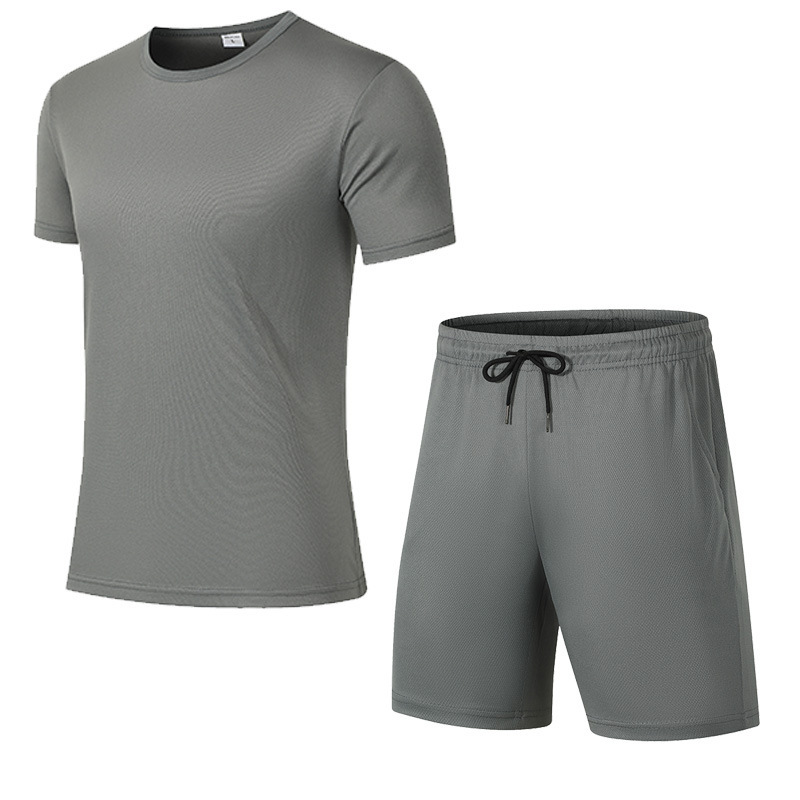 Cross-Border Fashion Men's Short-Sleeved Light Board Cool Mesh Suit 2-Piece Summer Casual Running Fitness Sportswear 9