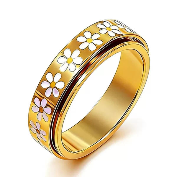 Cross-Border Popular Anti-Anxiety Daisy Ring, Rotatable 18K Gold-Plated Universal Wheel Decompression Ring, Women's Jewelry
