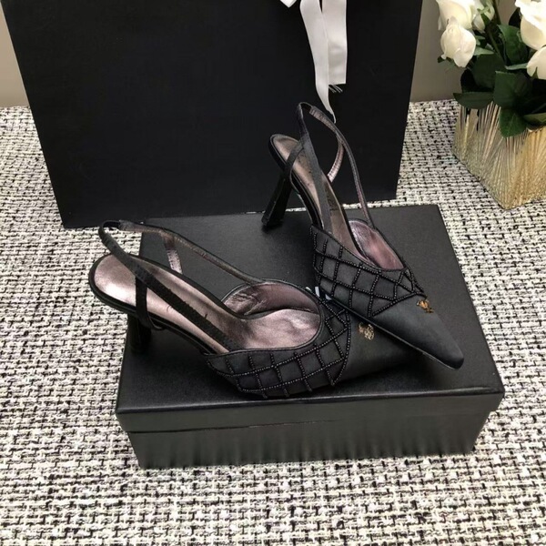Elegant fashionable high heels with diamond pattern pointed-toe made…